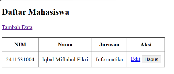 Output daftar mahasiswa